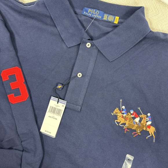 NWT Polo Ralph Lauren Triple Pony Shirt Mens 4XLT‎ Classic Fit Mesh Polo Navy #3